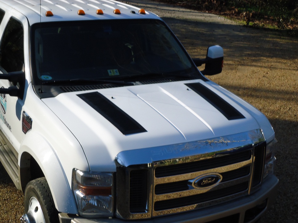 Long Louvers White Ford Truck.jpg Hood Louvers RunCool Hood Vents